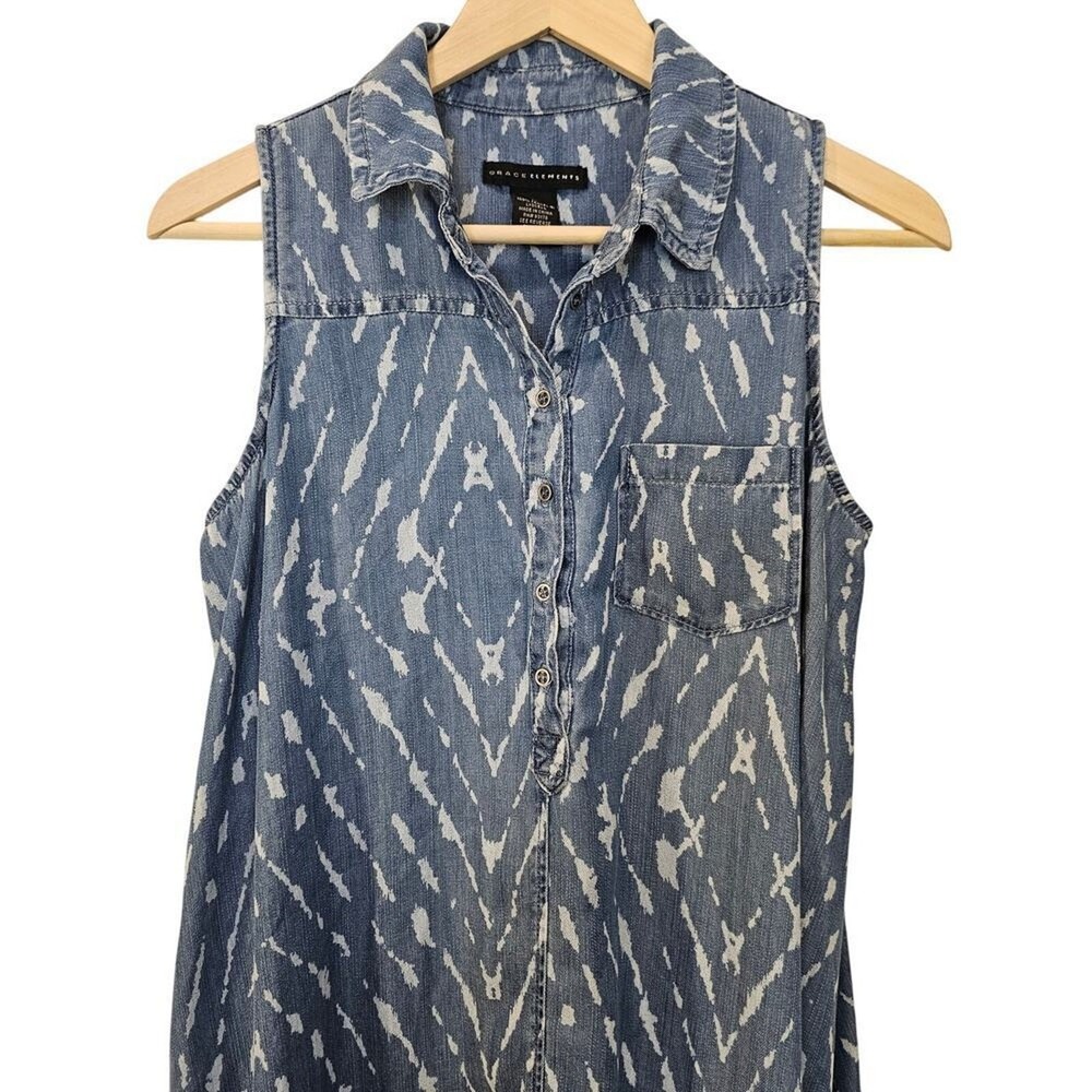Grace Elements Blue Tencel Denim Shirt Dress Size Medium High-Low Hem Boho‎ Midi - Picture 3 of 10